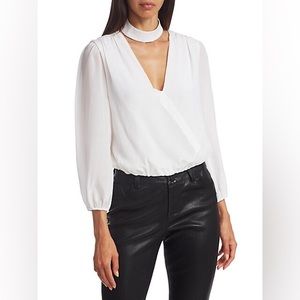 Alice and Olivia 100% Silk White Long Sleeve Blouse